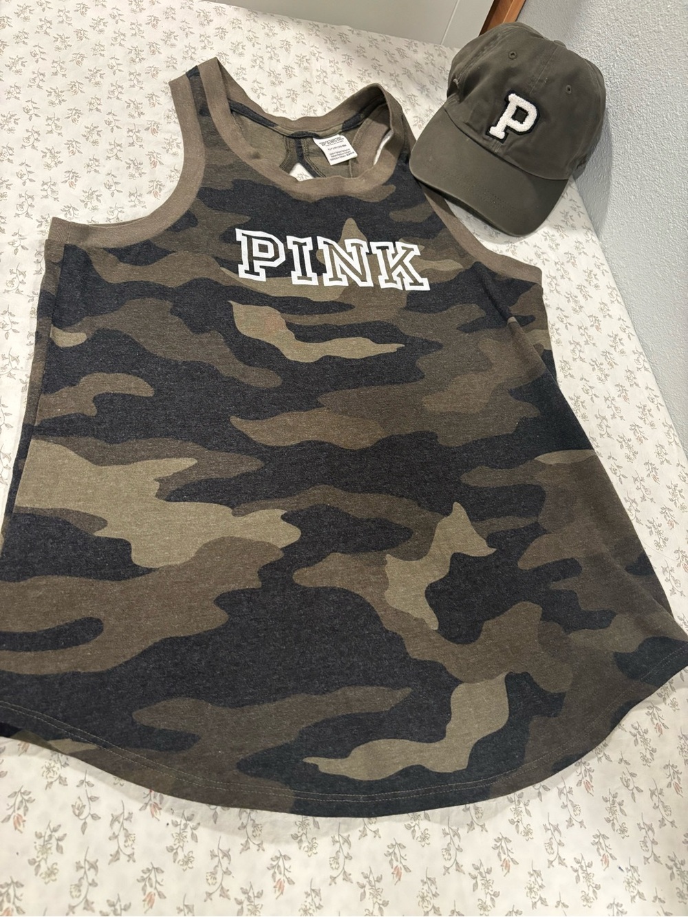 PINK Victoria's Secret Olive & Black Camo Tank Top